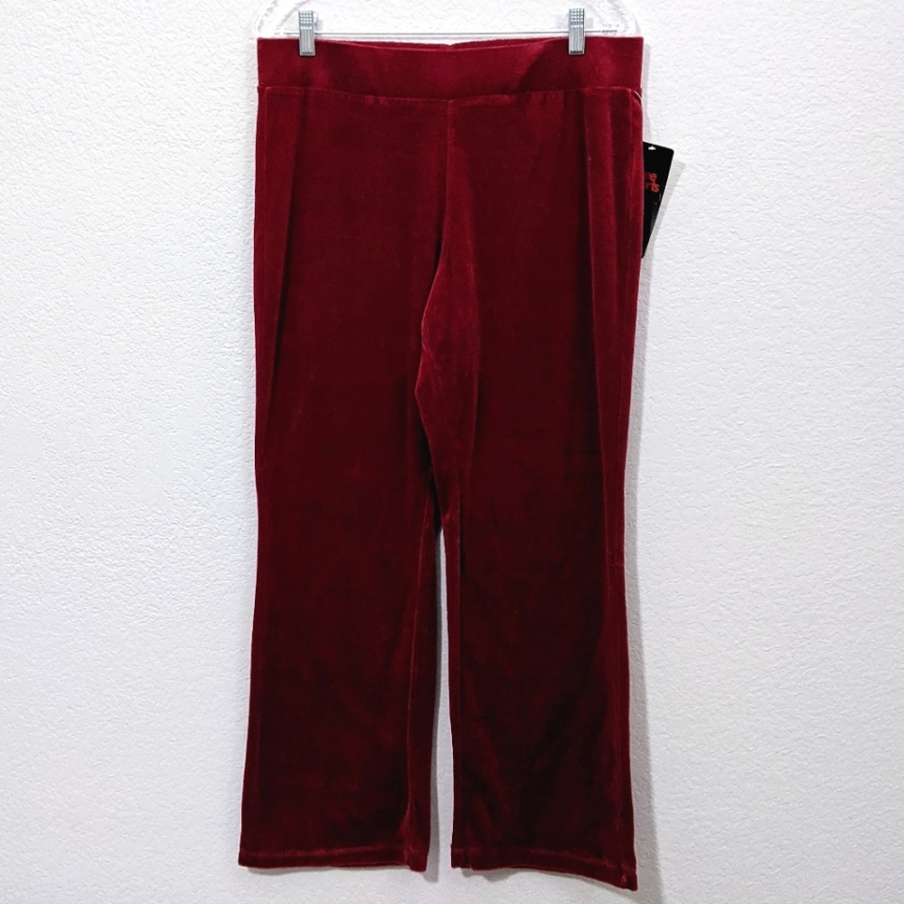Three Hearts Velour Sweatpants, Burgundy, Size Large